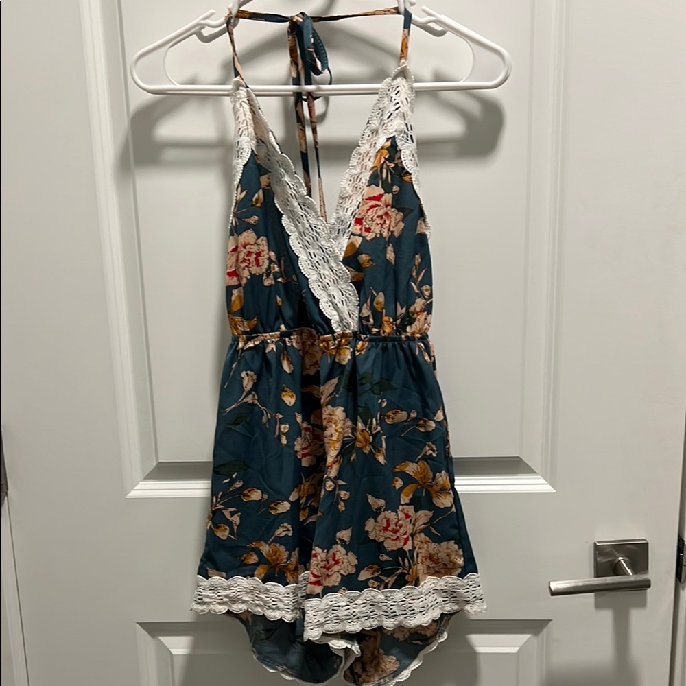 Floral Lace Trim Romper